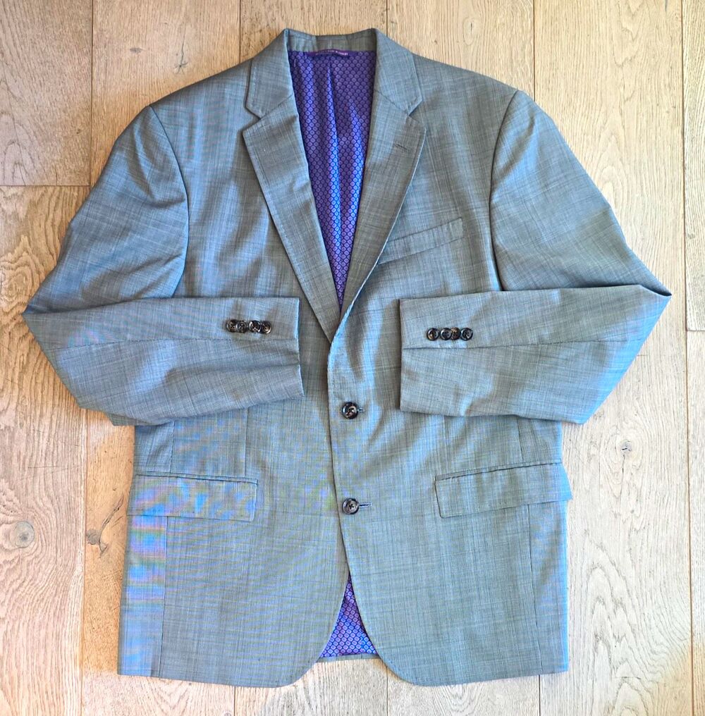 Ted Baker Endurance 40S Mens Gray Check Blazer 2-Button Notch Lapel